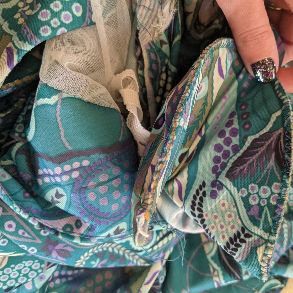Vintage M.C.S Ltd NY teal abstract paisley dress - Picture 8 of 10